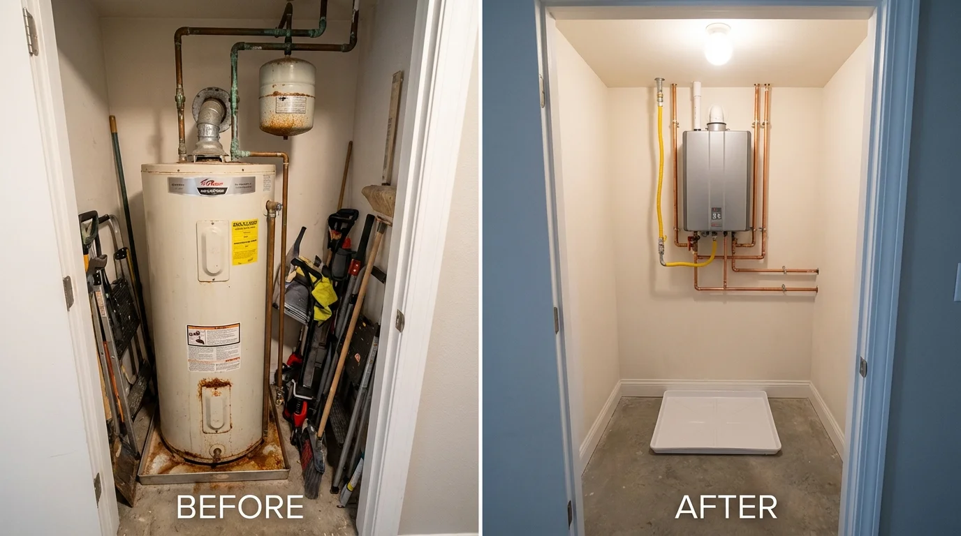Tank water heater versus wall-mounted tankless unit comparison for Kannapolis, NC homeowners