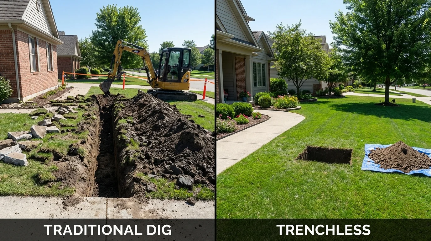 Trenchless sewer repair with minimal yard damage versus traditional excavation in Kannapolis, NC